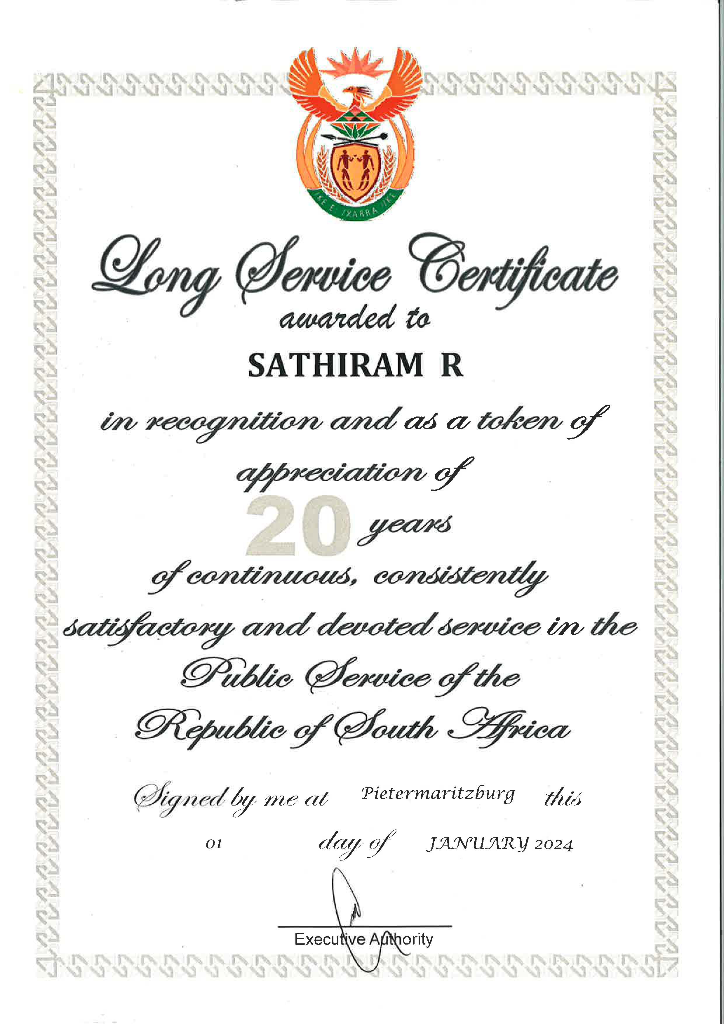Long Service Certificate